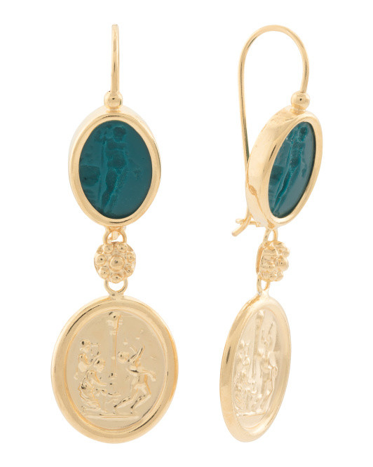 Made In Italy 18kt Gold Plated Green Baccus Earrings | TJ Maxx