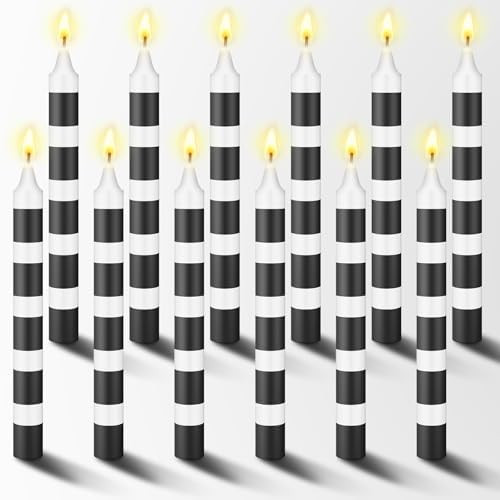 MTLEE 12 Pcs Halloween Striped Candles Unscented Candles Realistic Peppermint Candles for Halloween Christmas Home Delicate Party Decoration Gift (White and Black) | Amazon (US)