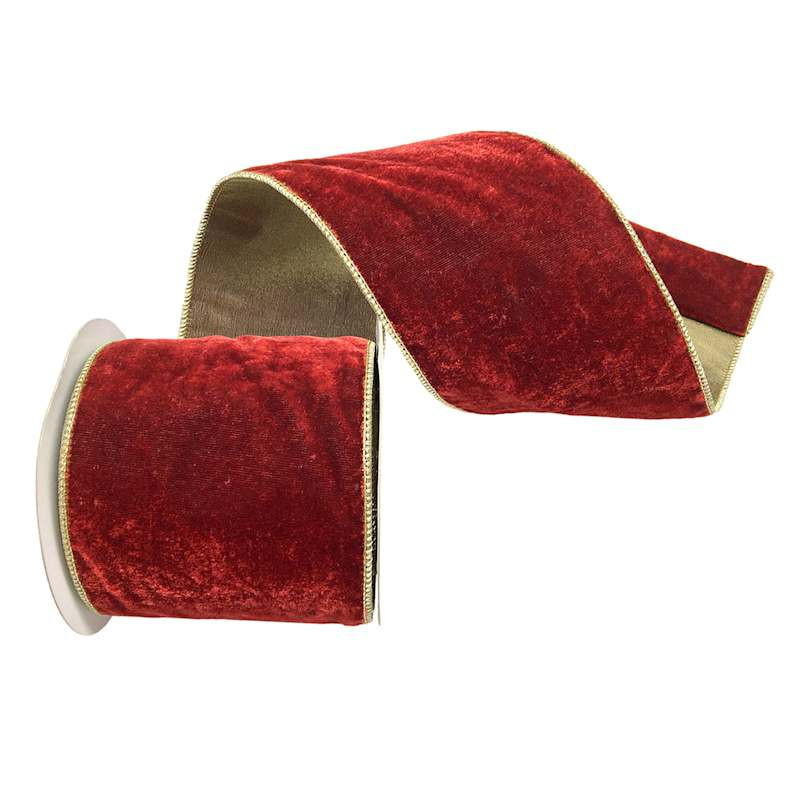 4" Red Velvet with Gold Back Ribbon, 5yd | At Home