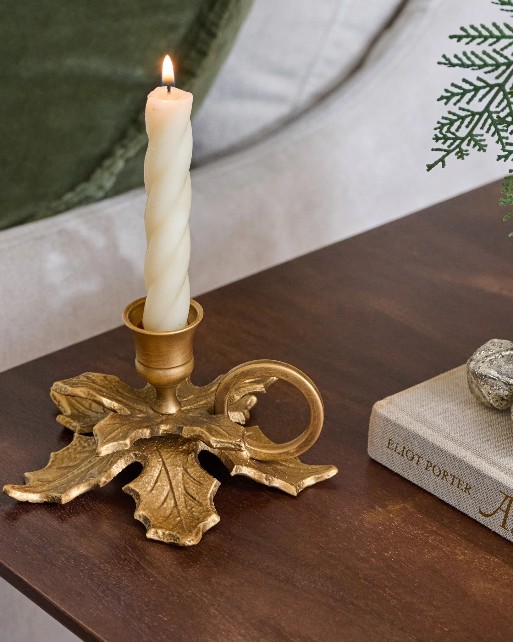 Brass Holly Candle Holder with Handle | Magnolia