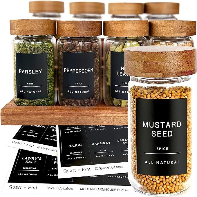 Quart + Pint 140 Spice Jar Labels: Minimalist Matte Black Sticker White Text. Waterproof Stickers... | Amazon (US)