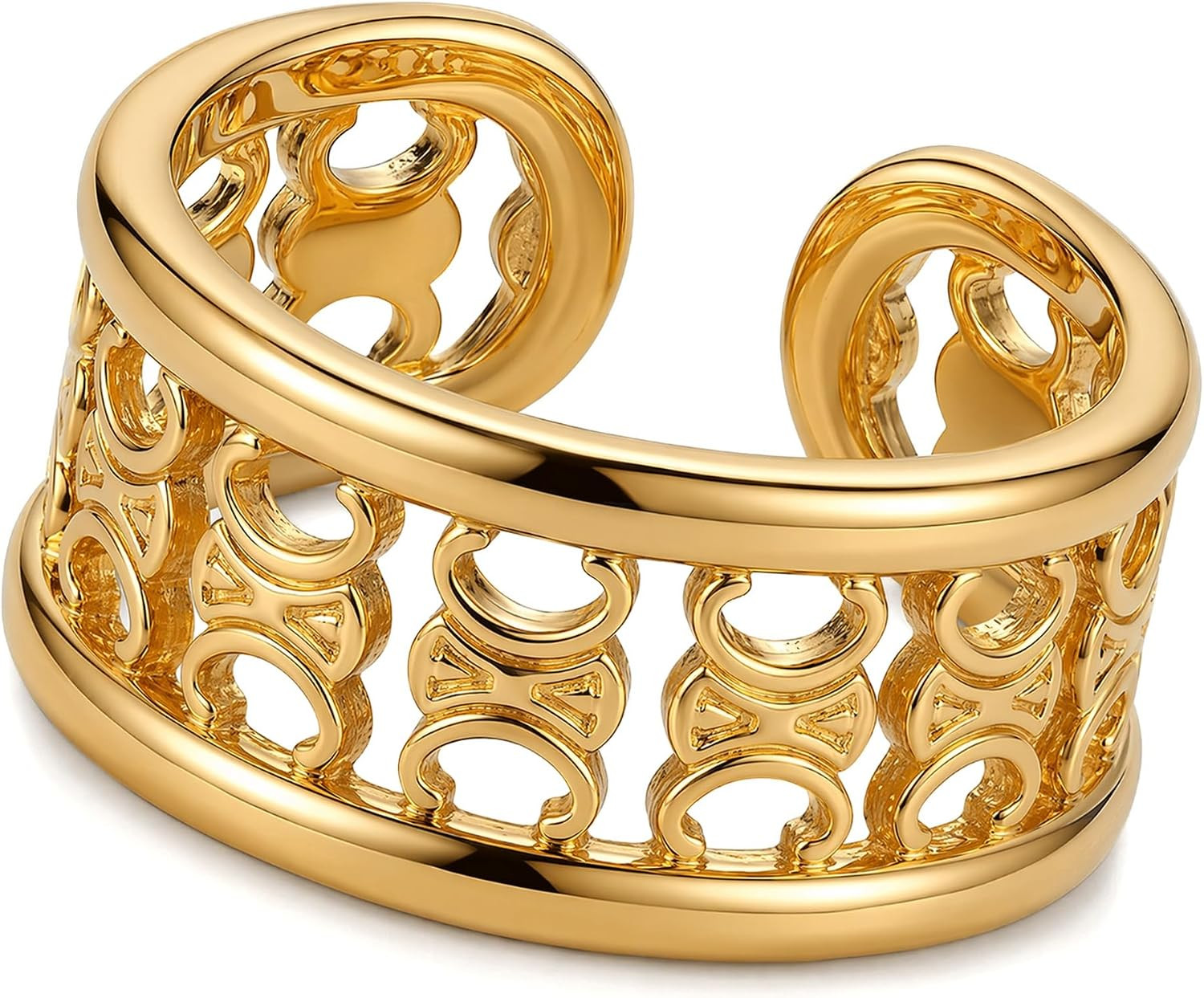 18K Gold Plated Sterling Silver Stackable Open Claw Ring Ajustable Wrap Ring | Highly Polished Cuff Stacking Rings | Amazon (US)