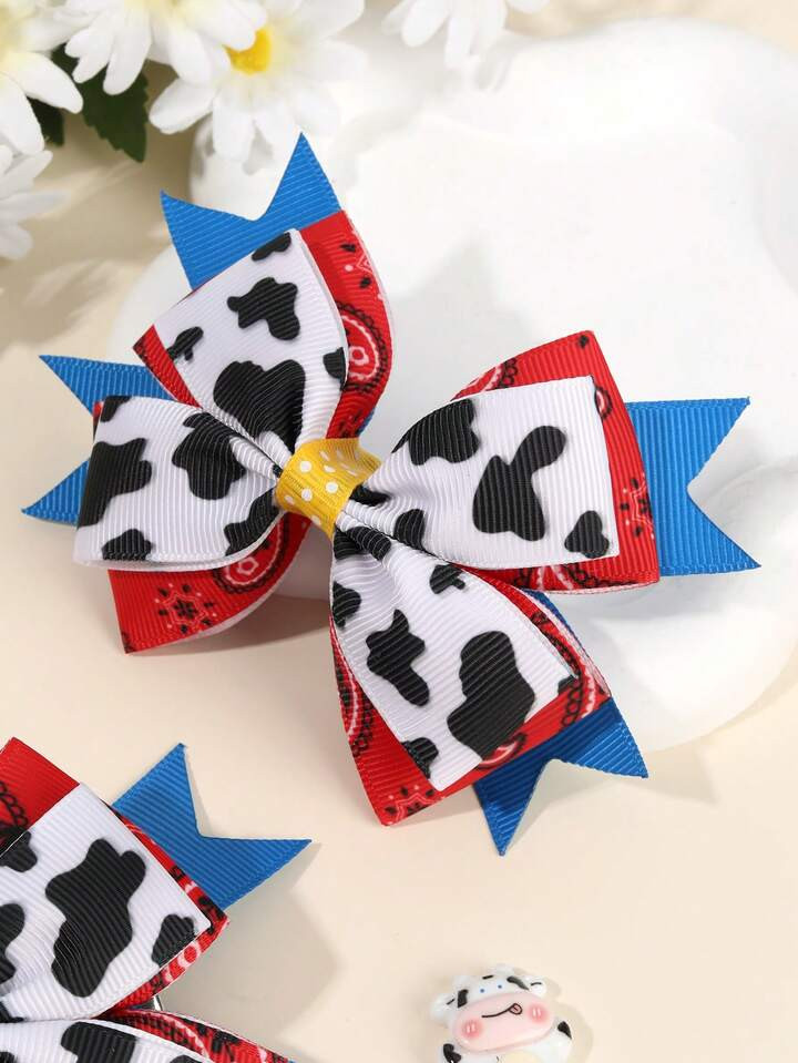2PCS Girls Princess Hair Bows Clip CowGirl Style Print Bows Alligator Barrettes, Cowboy Hair Acce... | SHEIN