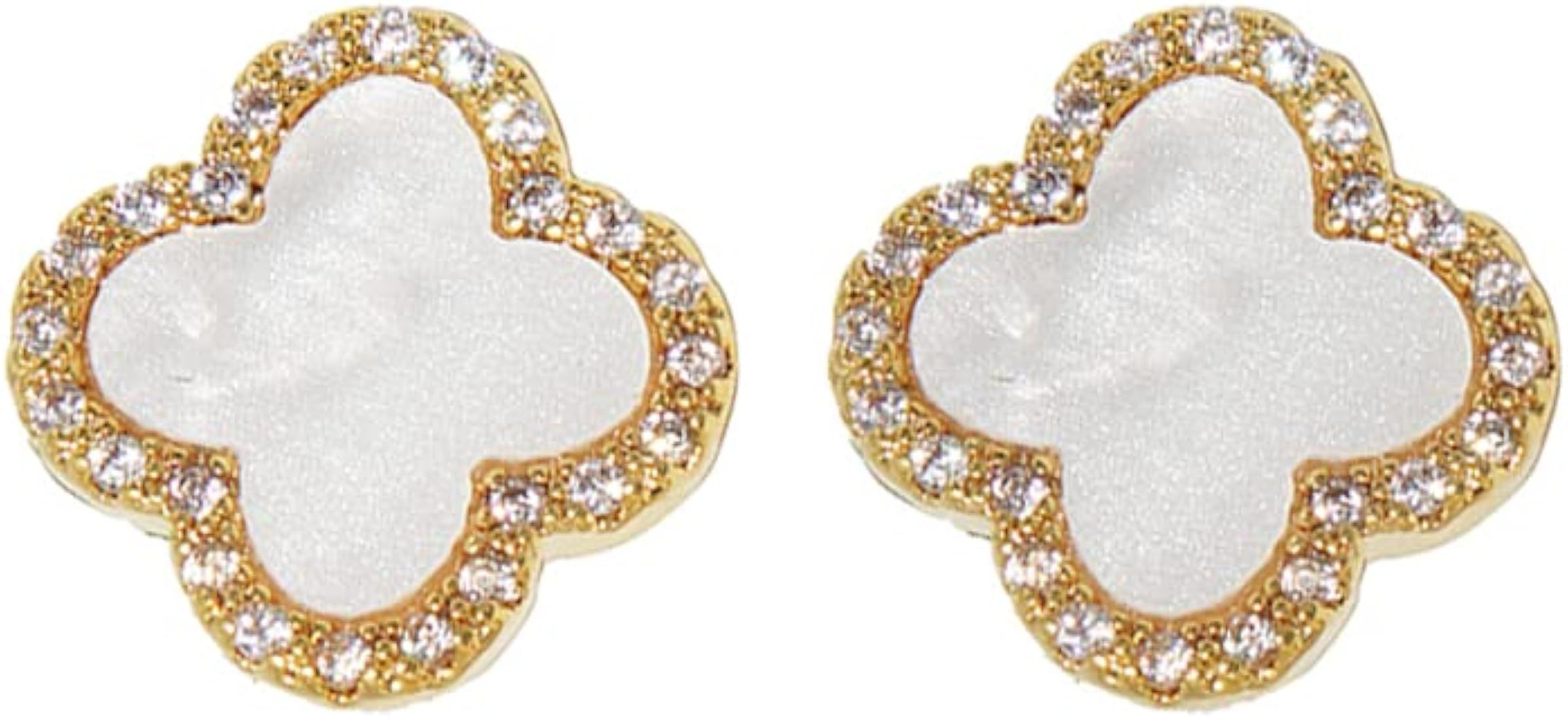 XUDEJUN Four Leaf Clover Earrings Silver Needle Clover Earrings Full of Diamond Zircon Anti-Aller... | Amazon (US)