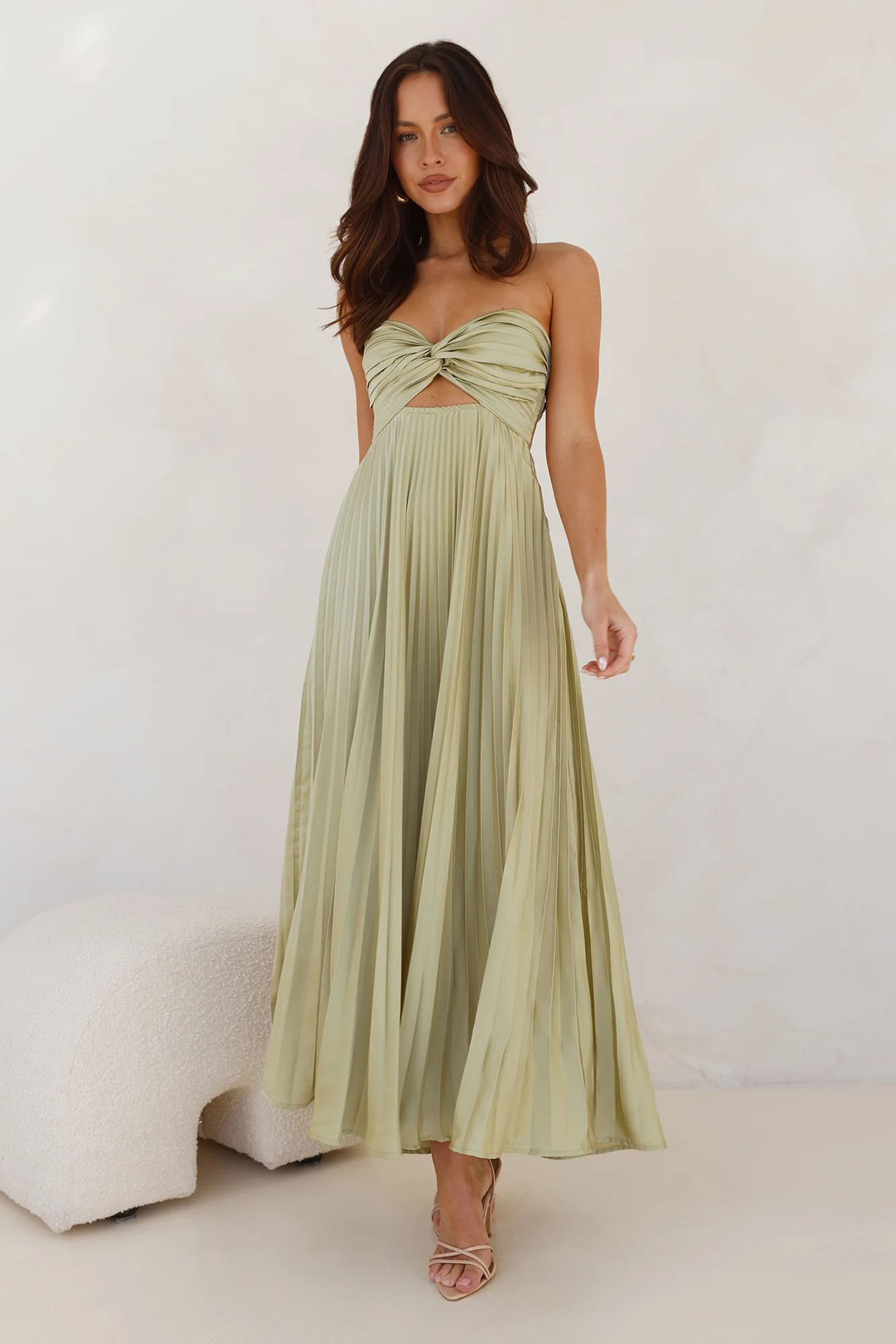 Frosted Berry Strapless Pleated Maxi Dress Lime | Hello Molly (US)