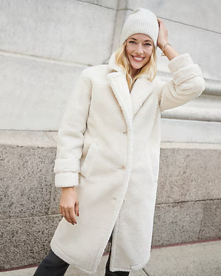Faux Shearling Button Front Coat | Express