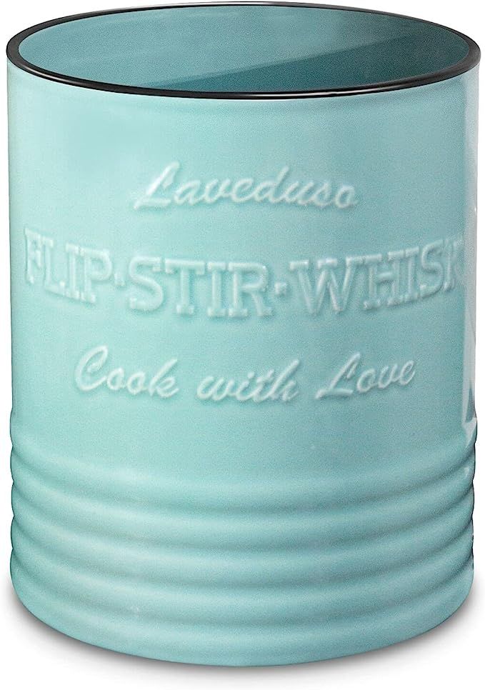 Laveduso Utensil Holder, 7.2" Large Ceramic Utensil Crock, for Counter top, with Cork mat, Stable... | Amazon (US)