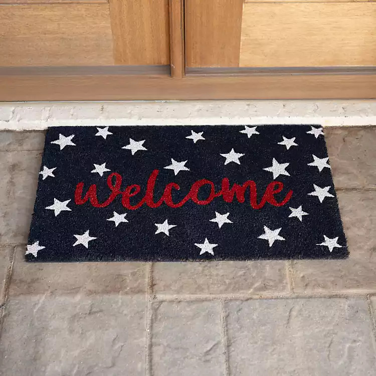New! Blue Welcome Stars Doormat | Kirklands