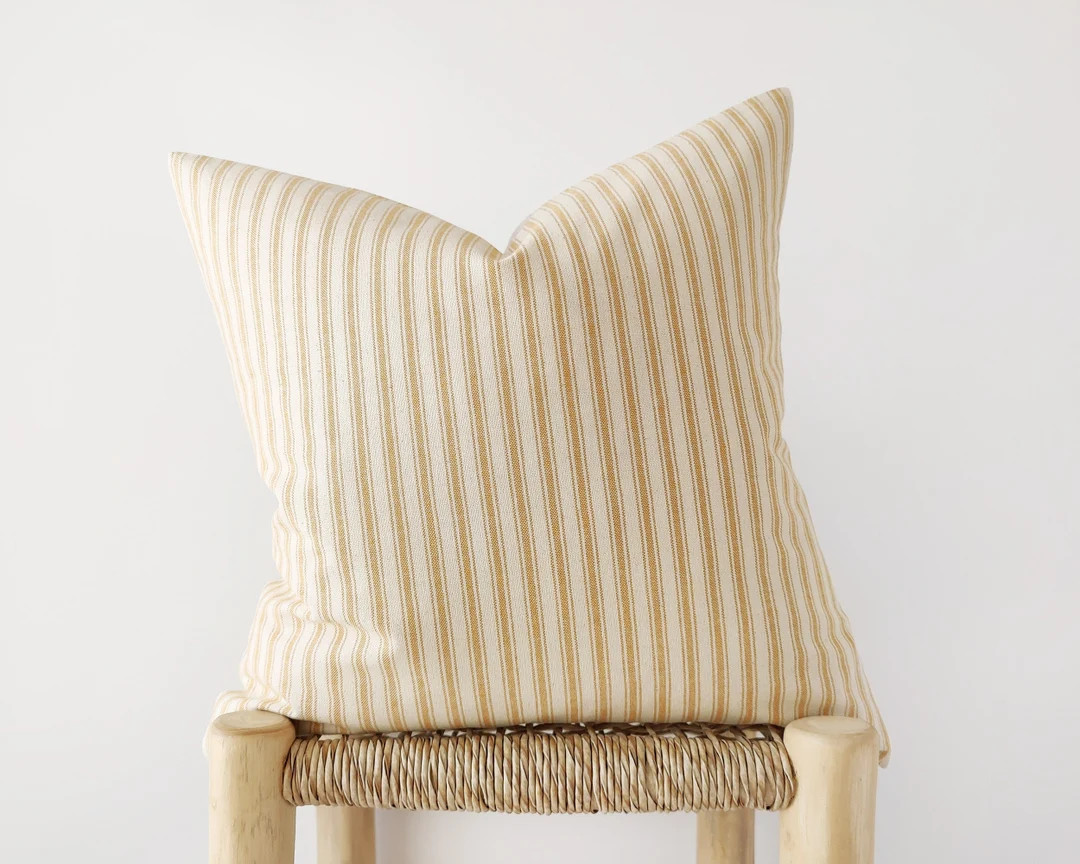 Amber Yellow Ticking Striped Pillow Cover Modern Farmhouse Cushion Cover 18, 20, 22 - Etsy Canada | Etsy (US)