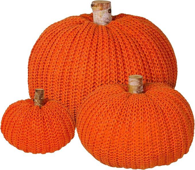 Set of 3 Faux Fall Decorative Orange Pumpkins Crochet Pumpkins Knit Pumpkins Foam Pumpkins for Ru... | Amazon (US)