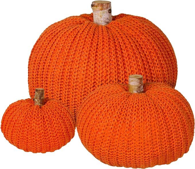 Set of 3 Faux Fall Decorative Orange Pumpkins Crochet Pumpkins Knit Pumpkins Foam Pumpkins for Ru... | Amazon (US)