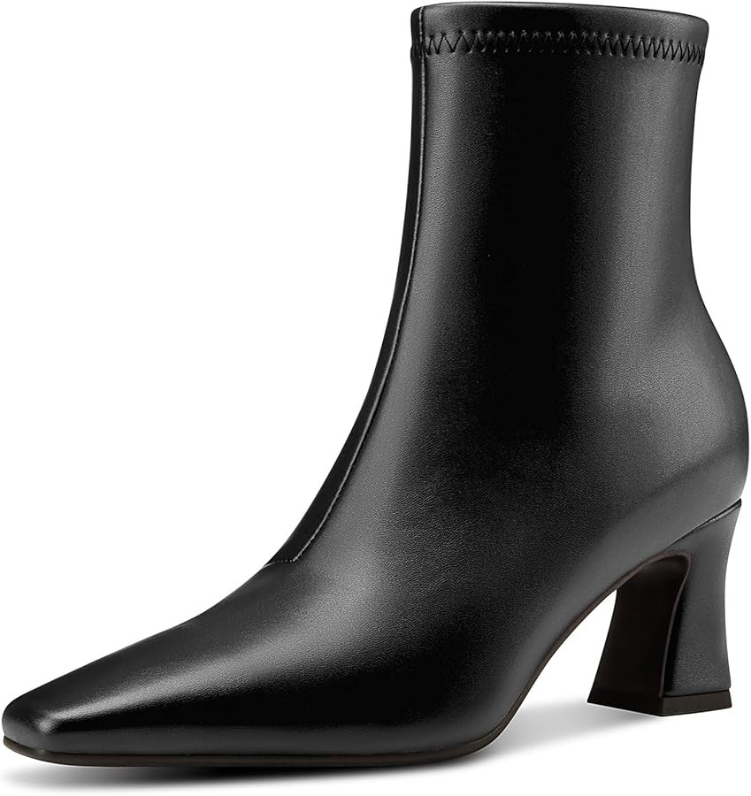 NobleOnly Womens Ankle Boots Square Toe Side Zipper Chunky Block Heel Low Heeled Short Booties Ca... | Amazon (US)
