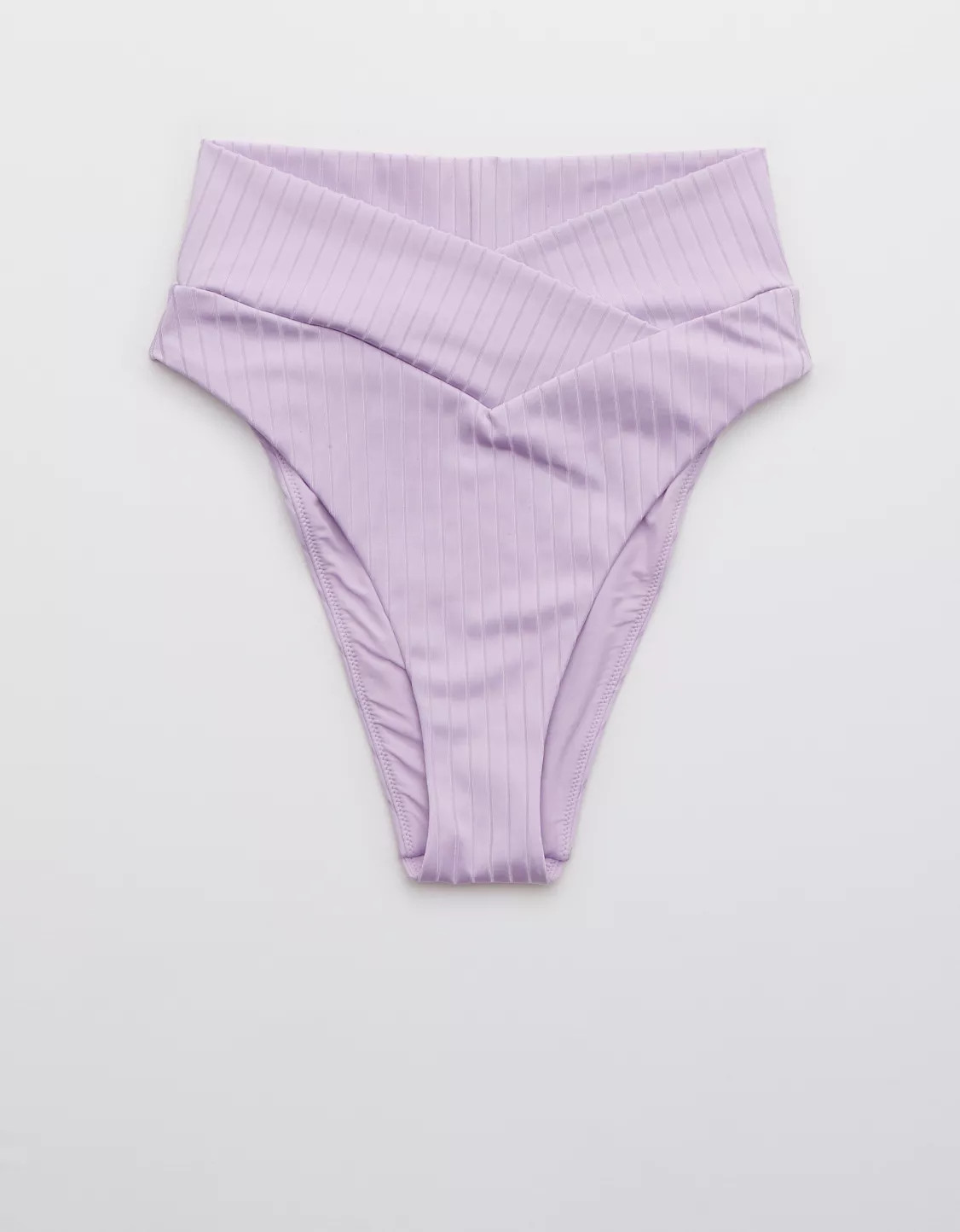 Aerie Ribbed Shine Crossover High Cut Cheeky Bikini Bottom | American Eagle Outfitters (US & CA)