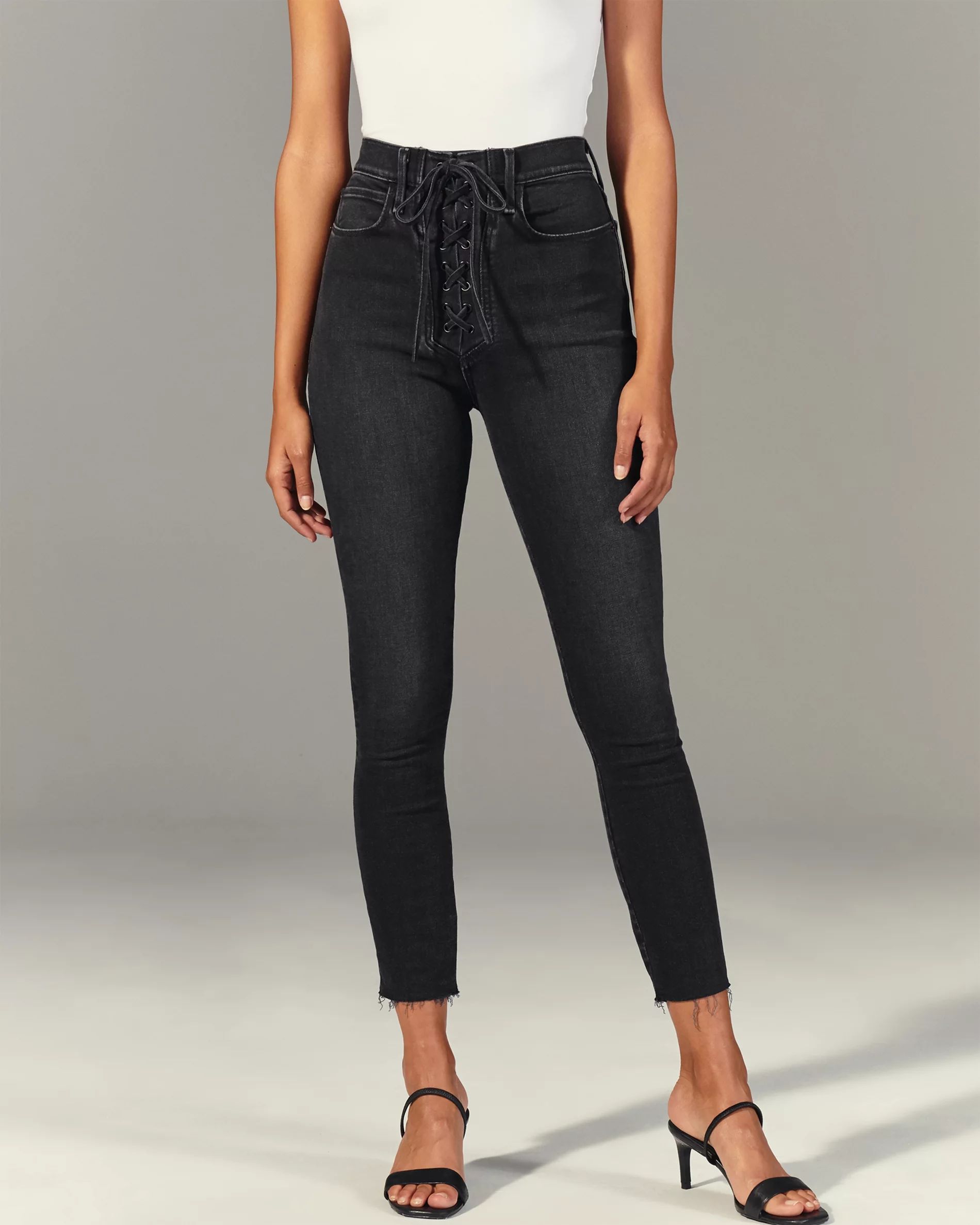 Ultra High Rise Lace-Up Ankle Jeans | Abercrombie & Fitch US & UK