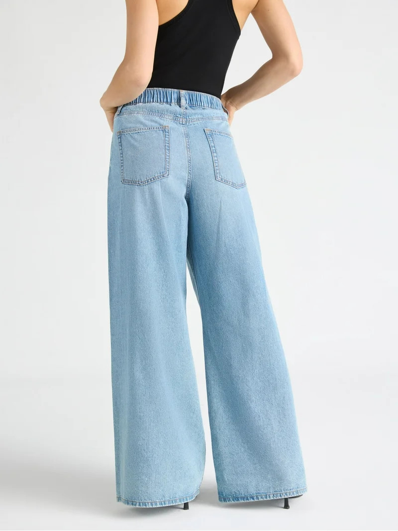 Scoop Women's and Women’s Plus High Rise Baggy Wide Leg Jeans, Sizes 0-28W, Short & Long Length... | Walmart (US)