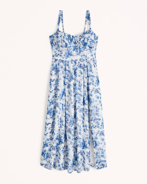 Ruched Chiffon Midi Dress | Abercrombie & Fitch (US)