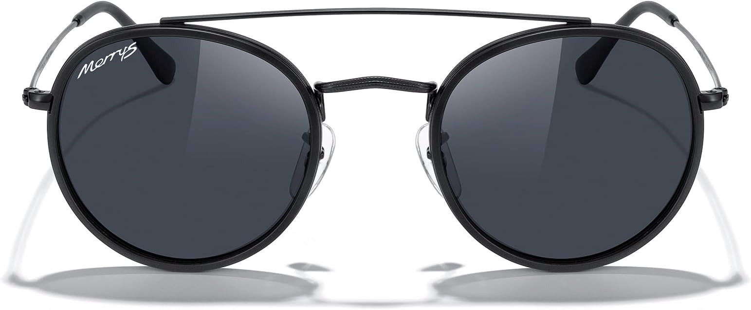 MERRY'S Retro Round Polarized Sunglasses - Unisex Double Bridge Sun Glasses | Amazon (US)