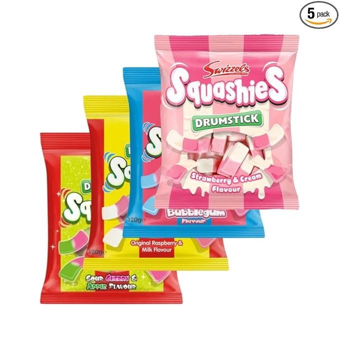 Squashies DrumStick Original Rasberry & Milk, Sour Cherry & Apple Flavour, Bubblegum, Strawberry ... | Amazon (US)