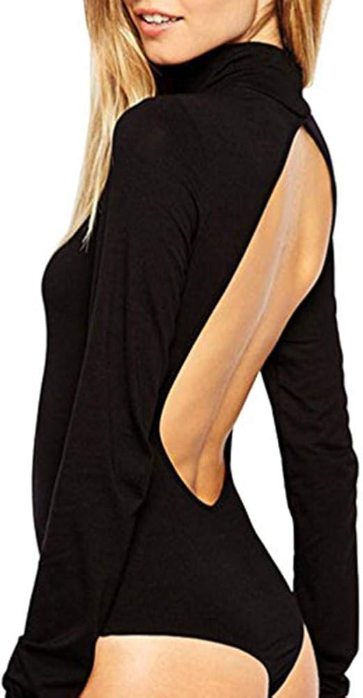 Women's Sexy Jumpsuits Backless Turtleneck Cotton Black Basic Bodysuit | Amazon (US)
