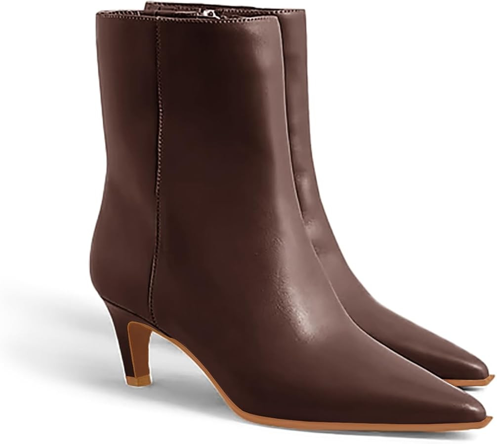 Coutgo Ankle Boots for Women Kitten Low Heel Pointed Toe Booties Side Zipper Fall Shoes | Amazon (US)