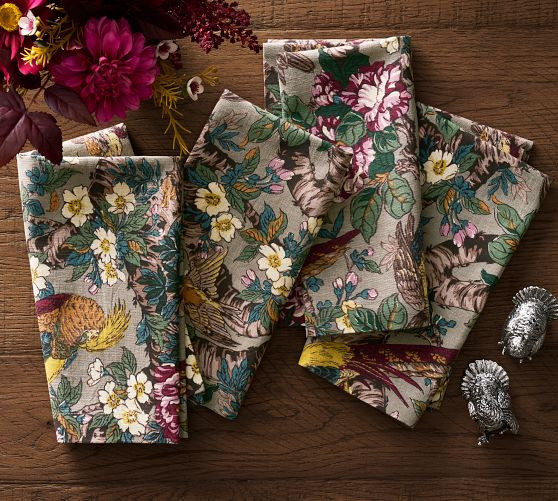 Pheasant Floral Bird Napkins - Set of 4 | Pottery Barn (US)