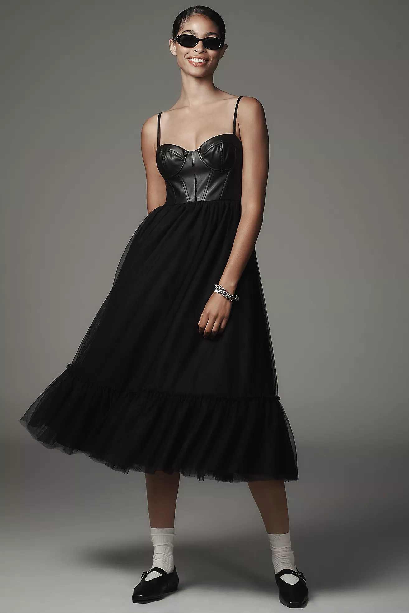 Hutch Sleeveless Faux-Leather Corset Midi Dress | Anthropologie (US)