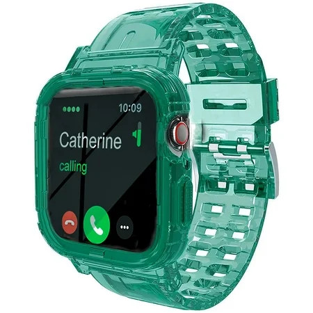 Etnal Watch Band Compatible with Apple Watch 42mm/44mm/45mm Jelly Crystal Clear Sport Band Soft Silicone Strap Case for Apple Watch Green | Walmart (US)