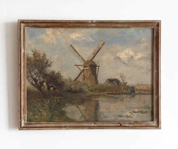 Brown Windmill Landscape  Vintage Moody Oil Painting  Dutch | Etsy Netherlands | Etsy (NL)