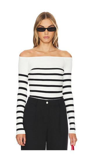 Britney Off Shoulder Top in White & Black | Revolve Clothing (Global)