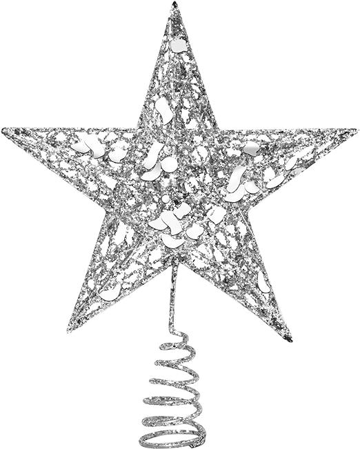 Amazon.com: URATOT Glittered Christmas Tree Topper Metal Christmas Treetop Hallow Wire Star Toppe... | Amazon (US)