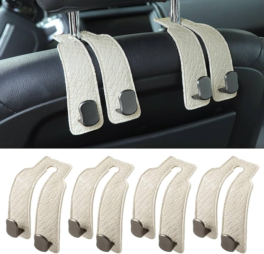 KINIVA 4 Pack Car Seat Hooks for Headrest, PU Leather Purse Hook Holder - Double Hook Design for ... | Amazon (US)