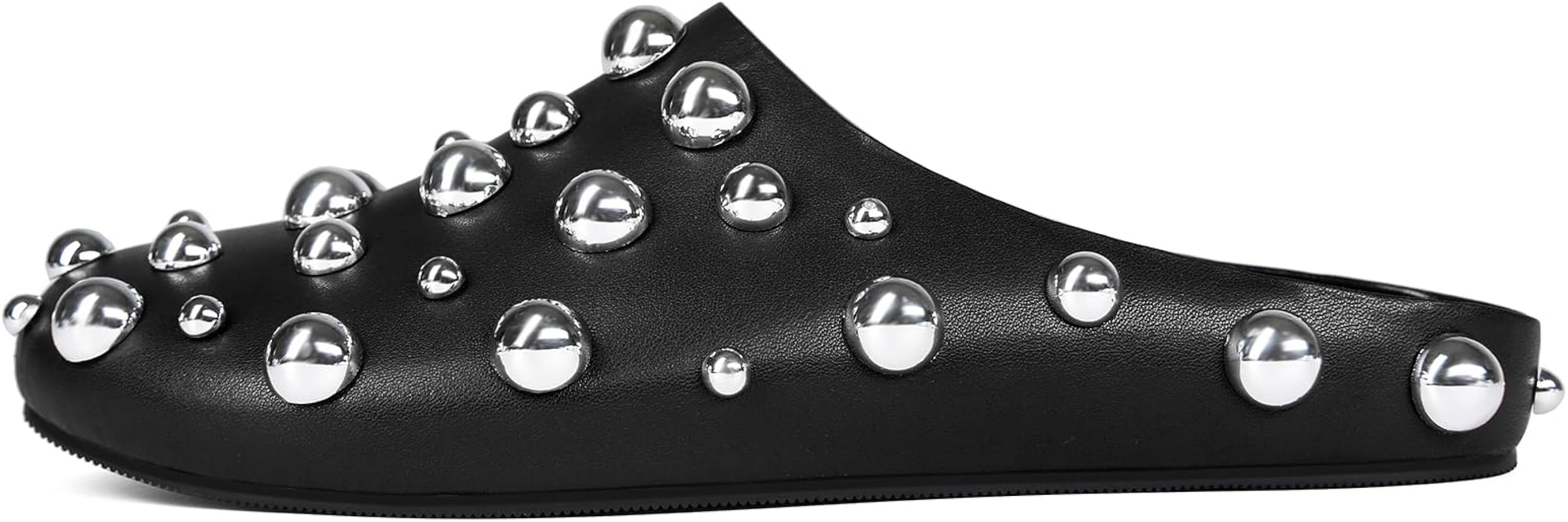 Studded Flat Mules for Women Sparkly Metallic Closed Round Toe Slippers Leather Slip On Backless ... | Amazon (US)