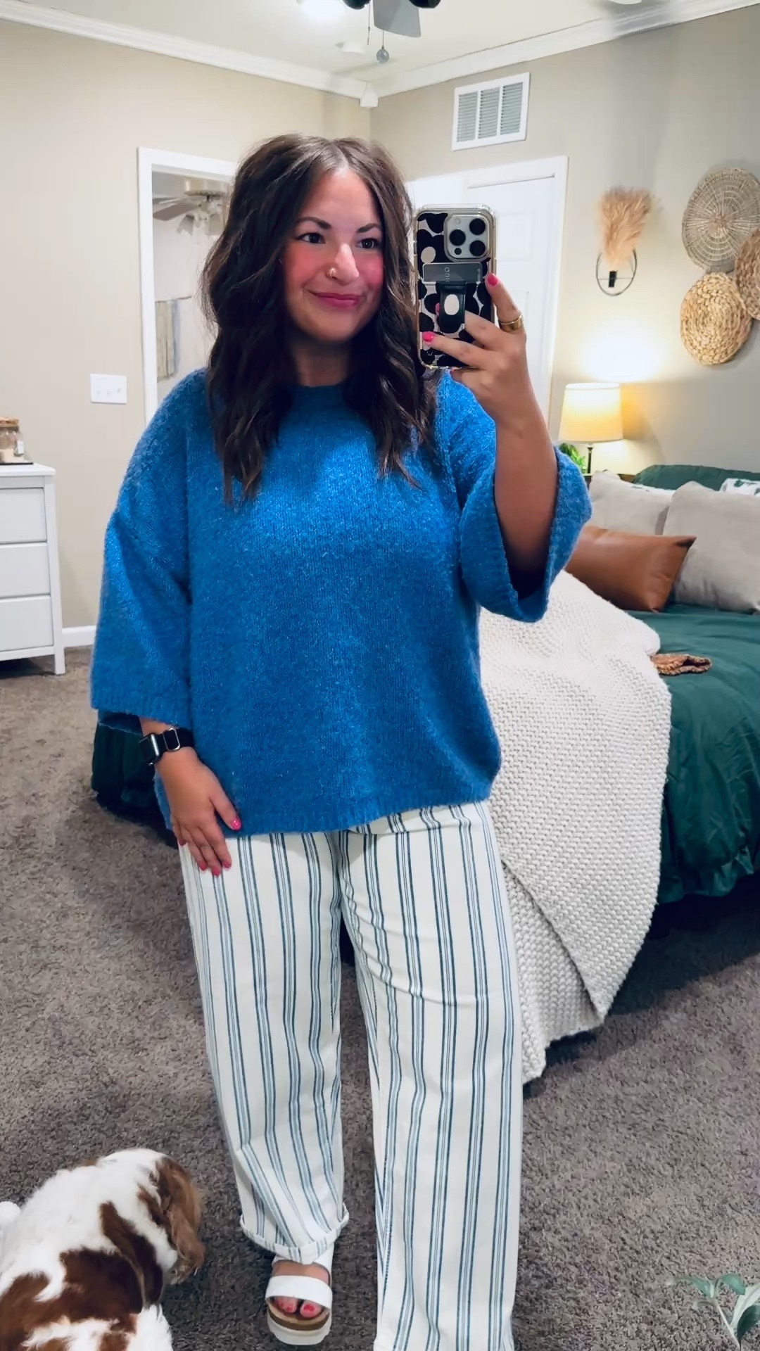 Blue + stripes is always a yes 🤍💙 This short sleeve sweater from Target is the perfect lightweight layer, and these striped pants add just the right amount of fun. Easy, comfy, and totally put together for whatever the day holds

sandals: fit true to size // wearing a 5
jeans: fit true to size // wearing a 14
sweater tee: fits true to size // wearing a large 

 

#LTKootd #LTKMidsize #LTKWorkwear