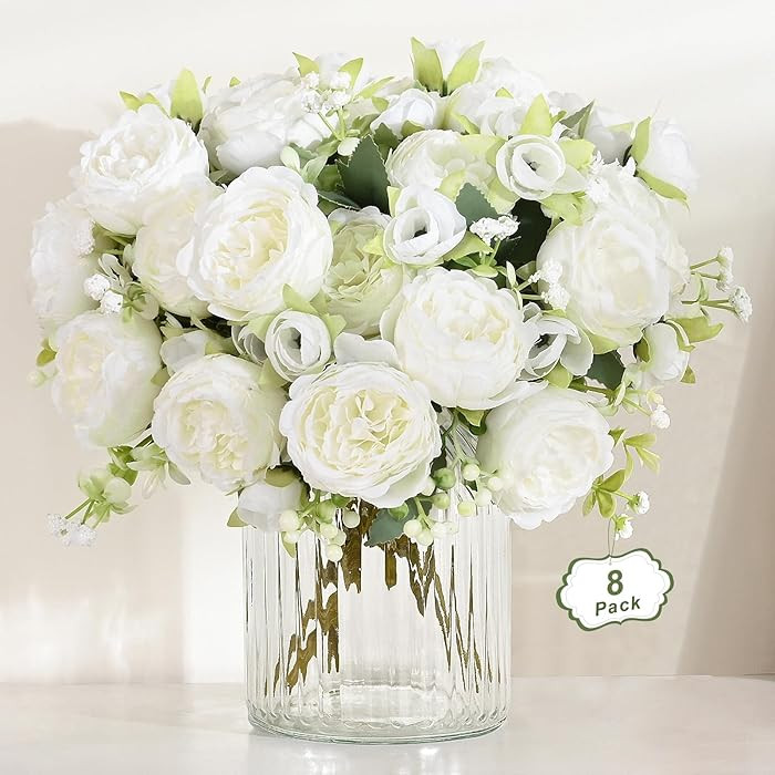 MARTINE MALL 8 Packs Peonies Artificial Flowers, White Artificial Peonies, Silk Peonies Flowers F... | Amazon (US)