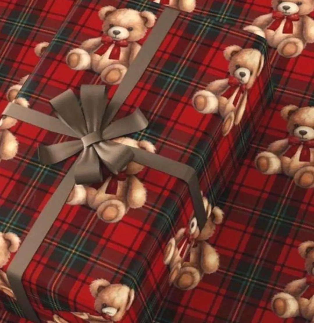 Plaid Teddy Bear Wrapping Paper | Nostalgic Christmas | RL Holiday Inspired | Luxury Gift Wrap - ... | Etsy (US)