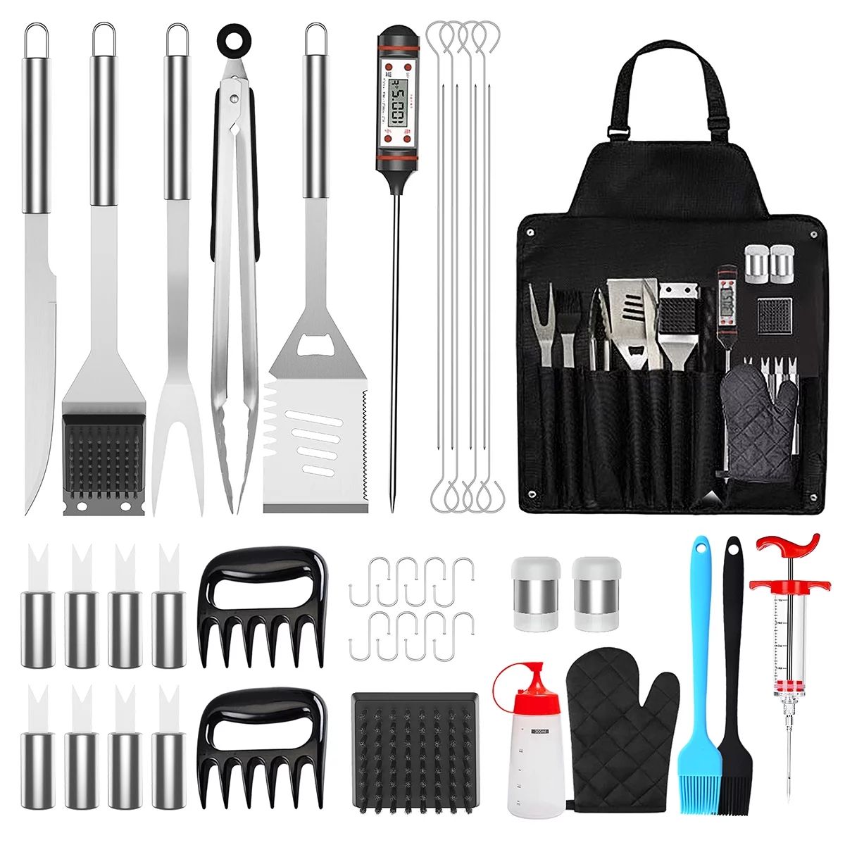 41Pcs BBQ Grill Tool Set with Storage Bag Extra Thick Stainless Steel Spatula Fork & Tongs | Walmart (US)