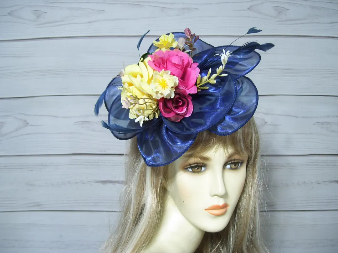 Navy and Pink Flower Fascinator Kentucky Derby Hat, Easter Hat, Wedding Fascinator, Mother's Day ... | Etsy (US)