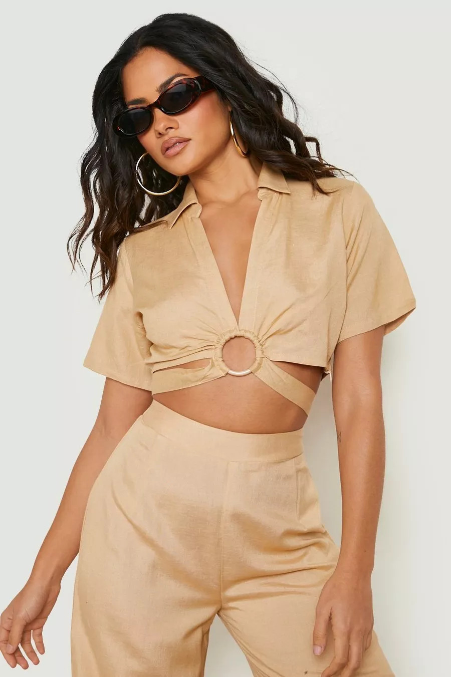 Linen O-ring Collar Beach Top | Boohoo.com (US & CA)