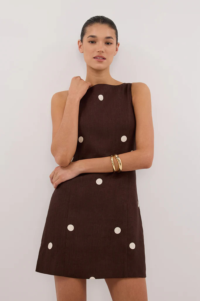 BEVERLY BITTER CHOC SPOT LINEN MINI DRESS | DISSH