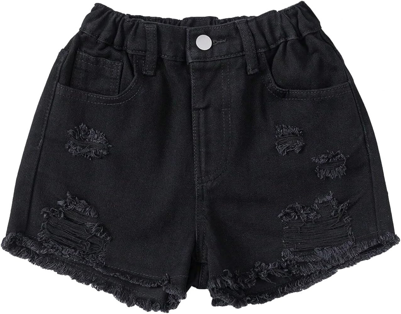Floerns Girls Ripped Raw Trim Shorts High Waist Straight Leg Denim Shorts | Amazon (US)