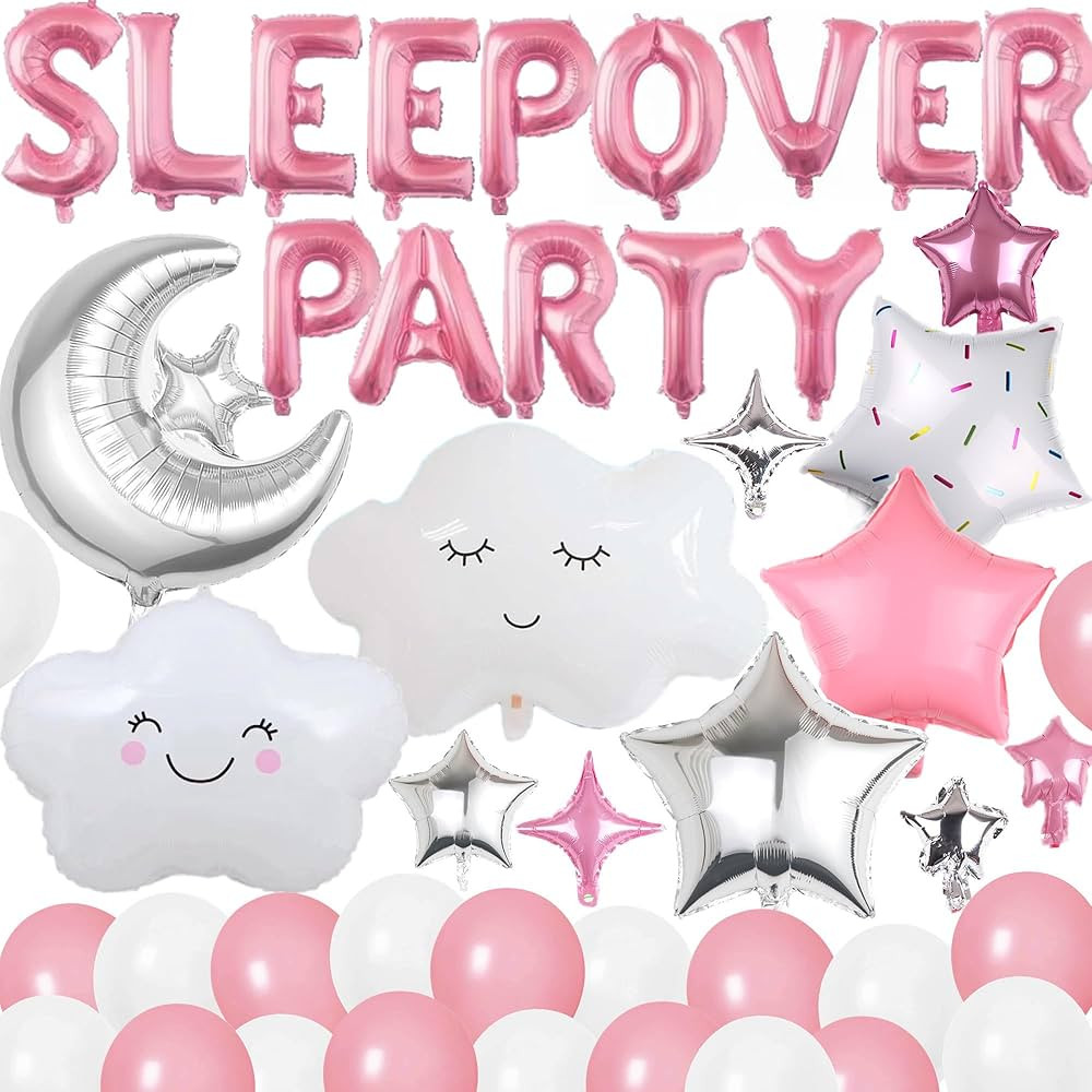 47 Pieces Sleepover Party Decoration Pink Sleepover Birthday Party Balloons Banner Cute Moon Star... | Amazon (US)