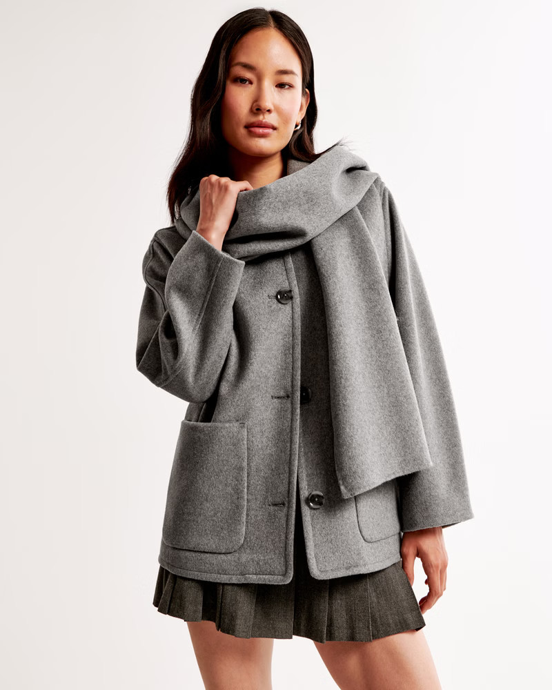 Women's Removable Scarf Wool-Blend Coat | Women's Coats & Jackets | Abercrombie.com | Abercrombie & Fitch (US)
