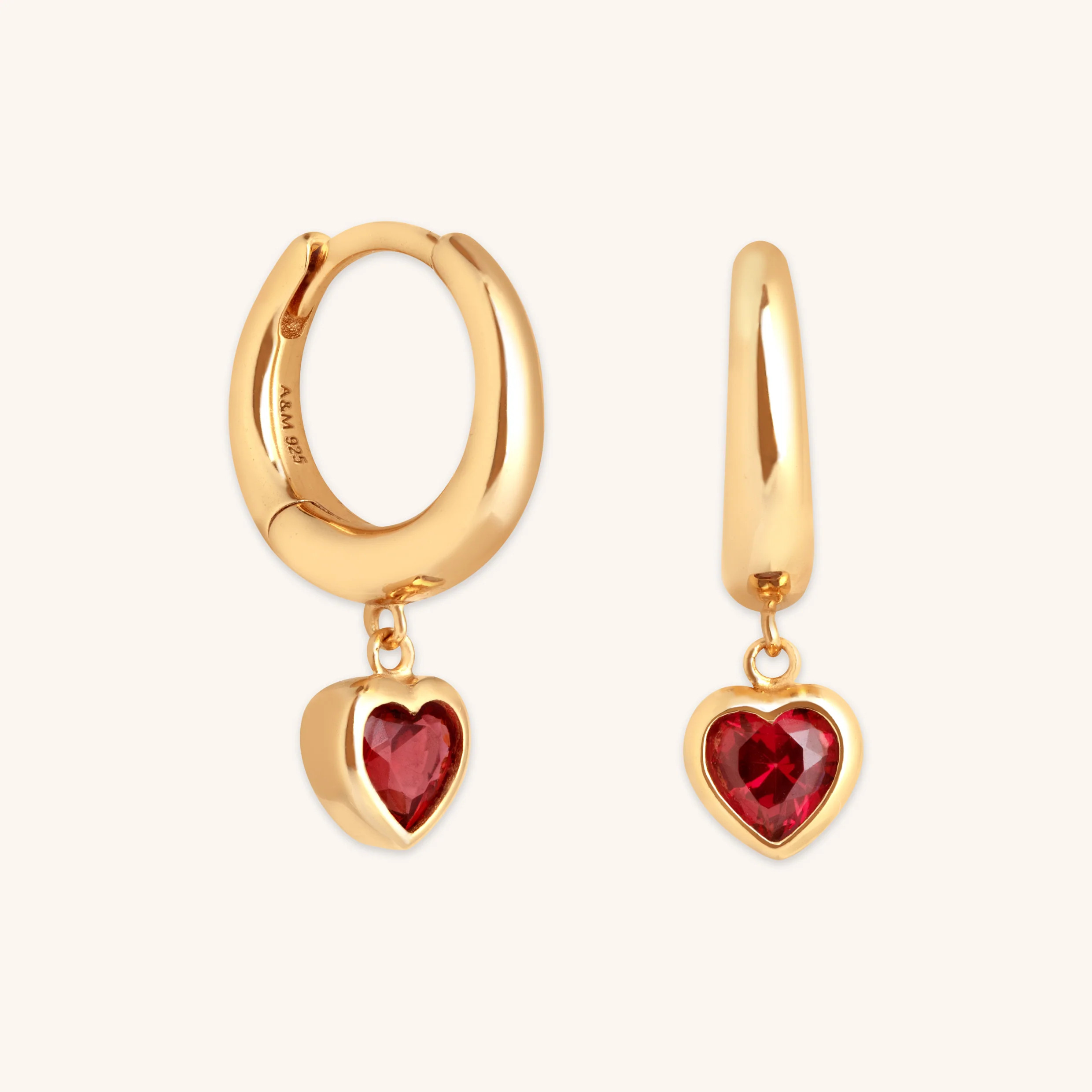 Red Heart Charm Huggies in Gold | Astrid & Miyu UK