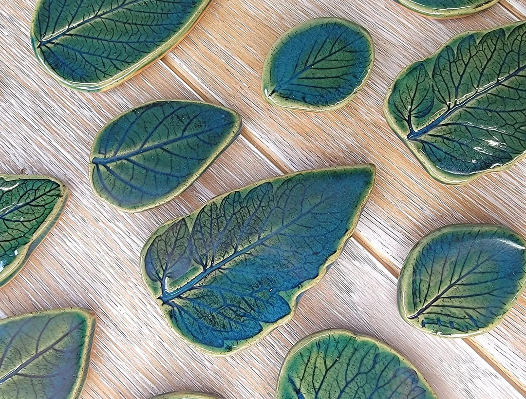 Qty 1 Green Blue leaf Mosaic Tile Design Ceramic Leaves Nature Forest pattern | Etsy (US)