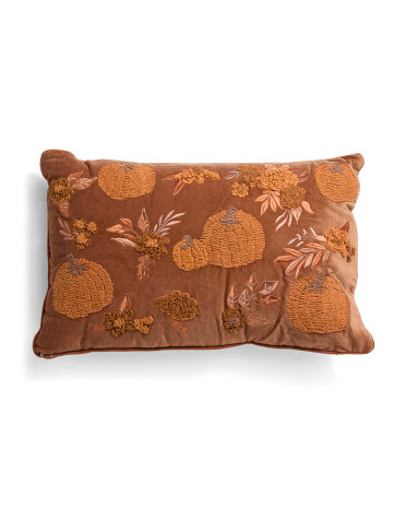 14x22 Velvet Embroidered Pumpkin Pillow | TJ Maxx