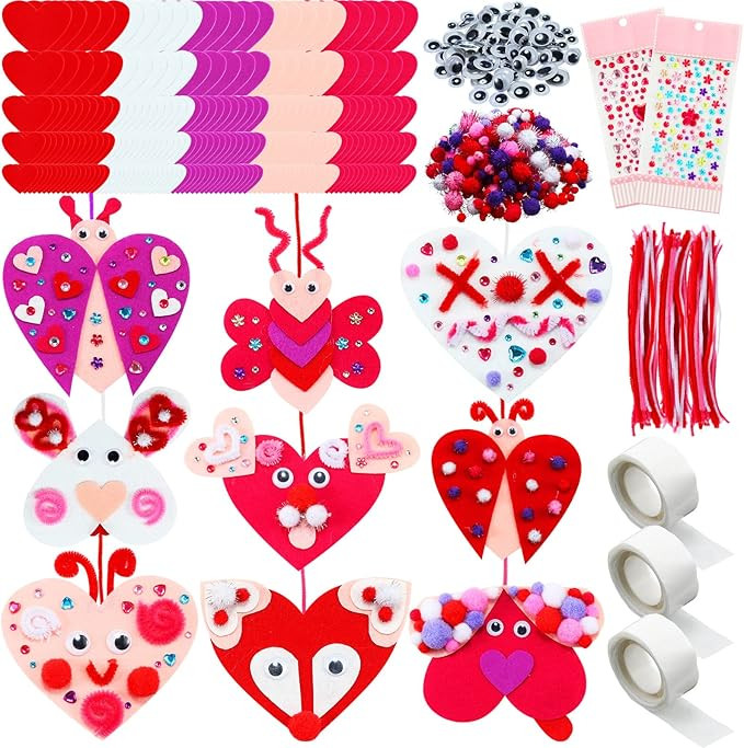 675 Pieces Valentines Day Crafts DIY Felt Heart Kids Valentine Craft Kits Include Felt Hearts Pom... | Amazon (US)