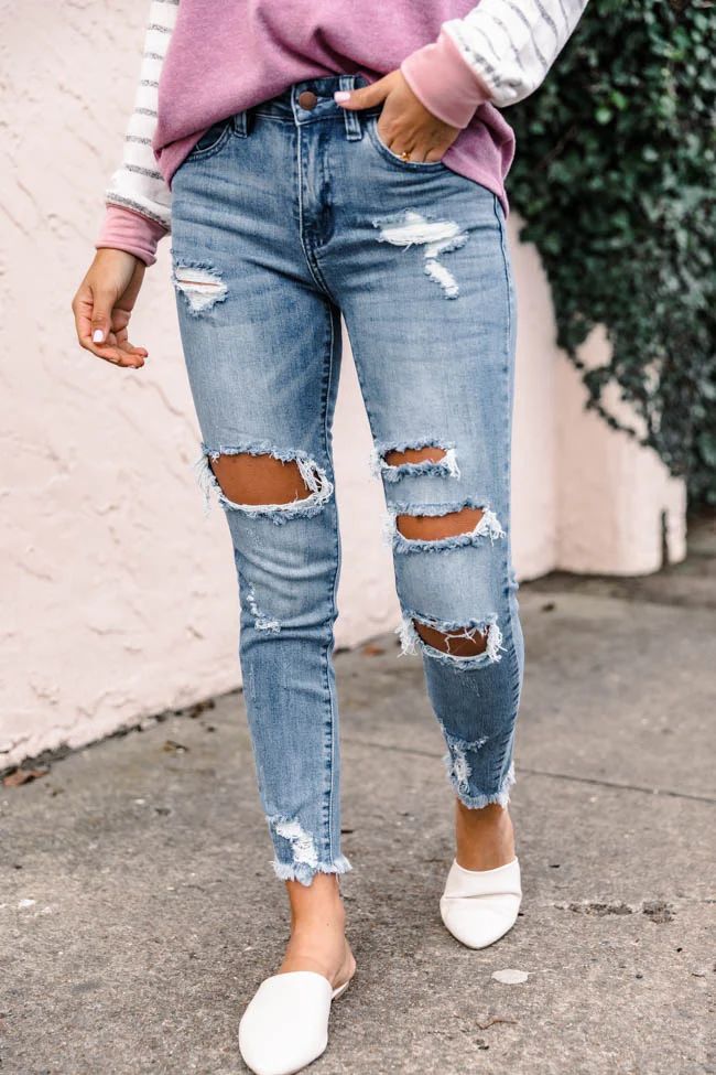 Tinsley Distressed Medium Wash Jeans | Pink Lily