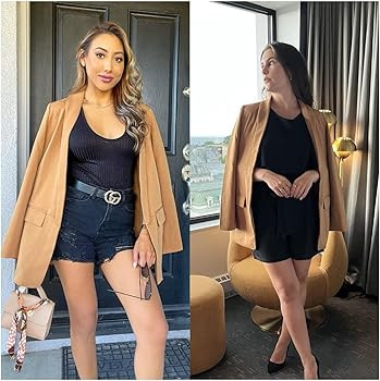 Vetinee Women's Casual Open Front Blazer Suit Pockets Work Office Cardigan Jacket | Amazon (US)