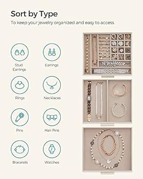 SONGMICS Jewelry Box with Glass Lid, 3-Layer Jewelry Organizer, 2 Drawers, Jewelry Storage, Plent... | Amazon (US)
