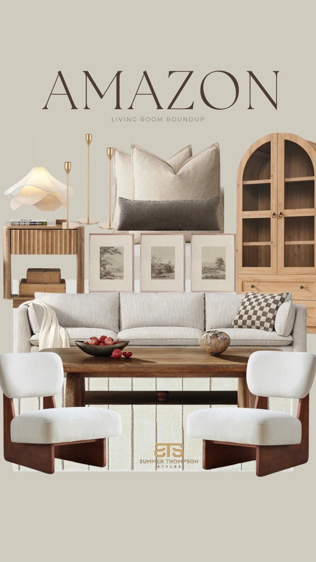 Soft neutrals layered with sculptural silhouettes for an elevated, everyday living space.

Curved sofa. Accent chairs. Statement coffee table. Textured pillows. Warm wood tones. 

 #LTKHome